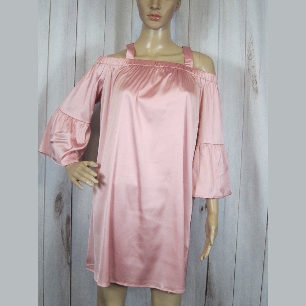 Pink Cold Shoulder Shift Dress Angel Sleeves Large